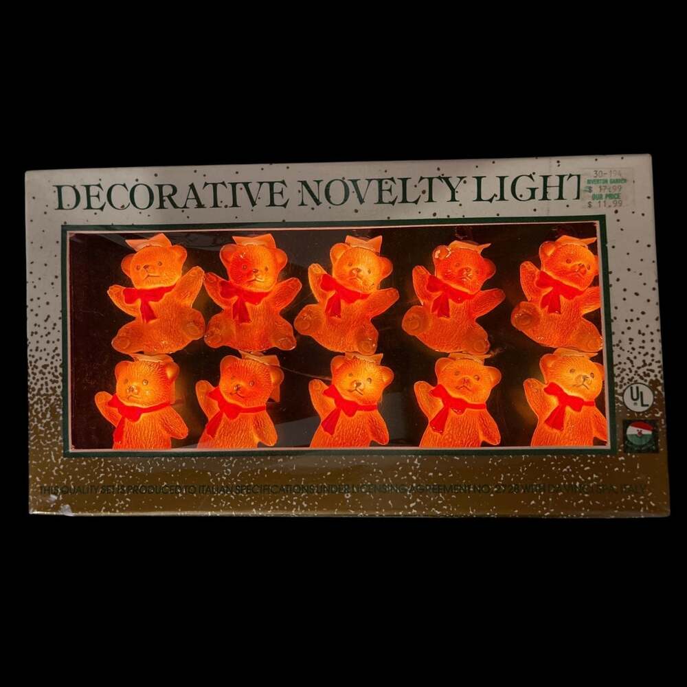 Vtg Kurt Adler Teddy Bears Christmas Light Set Plastic Novelty Santa's World